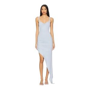 OW Collection Alexis Midi Dress Light Blue Asymmetrical Mini Ribbed Size XL 12